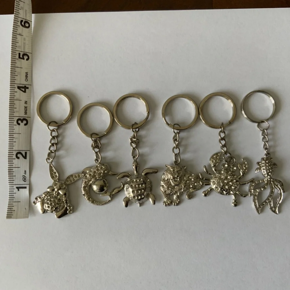 Set of 6 Silver Tone Metal Keychains Keyring